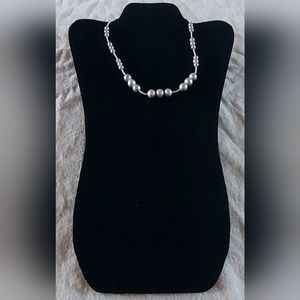 New Handmade Silver Pearl & White Leather Necklace